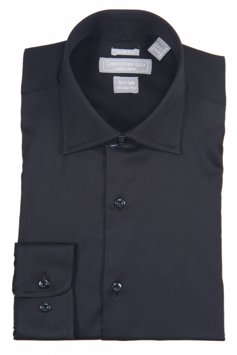 Two Ply Cotton Slim Fit Dress Shirt Black